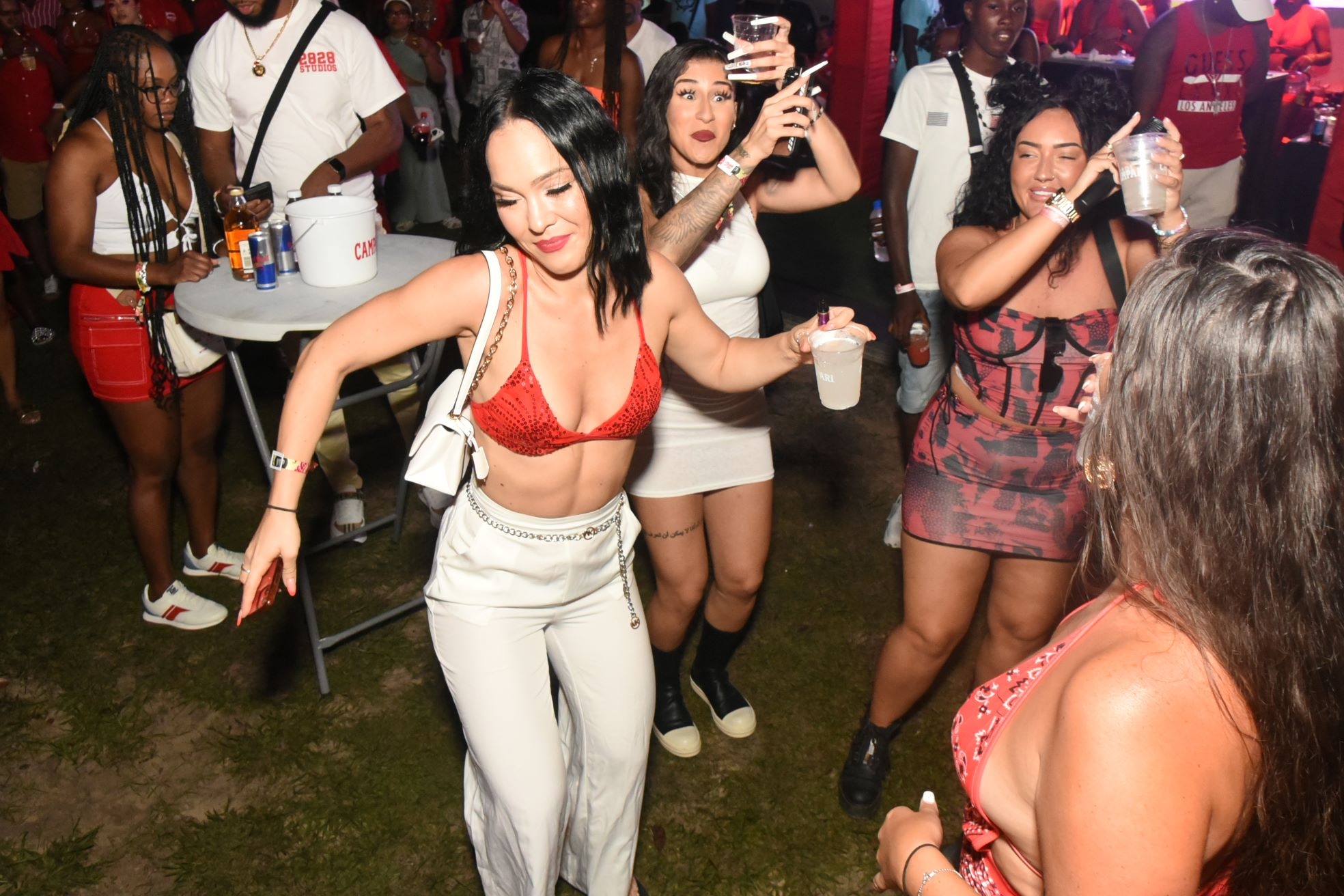 (from left) Agnieszka Bialon, Claudia Karati and Sammie-Jo Jackson danced their night away at Celebrity Playground on Friday at Wavz Beach.