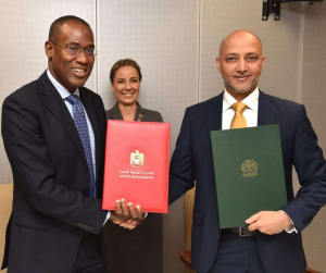 From left to right, Finance Minister Dr Nigel Clarke, Foreign Affairs Minister, Senator Kamina Johnson Smith, and His Excellency Bader Abdullah Saeed Almatrooshi, Ambassador of the United Arab Emirates to the Republic of Cuba and non-resident Ambassador to Jamaica are seen following the signing of the Double Taxation Agreement between the UAE and Jamaica on Thursday, October 20, 2022.