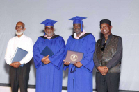 From left: Mickey Hanson, saxophone player Dean Fraser, studio engineer Stephen Stewart, and Barry Bailey at the graduation ceremony held at Edna Manley College of the Visual and Performing Arts in St Andrew on Saturday. (Photos: Bryan&#039;s Studio Ltd)