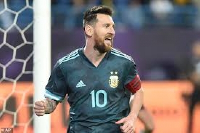 Leo Messi scores against Brazil
